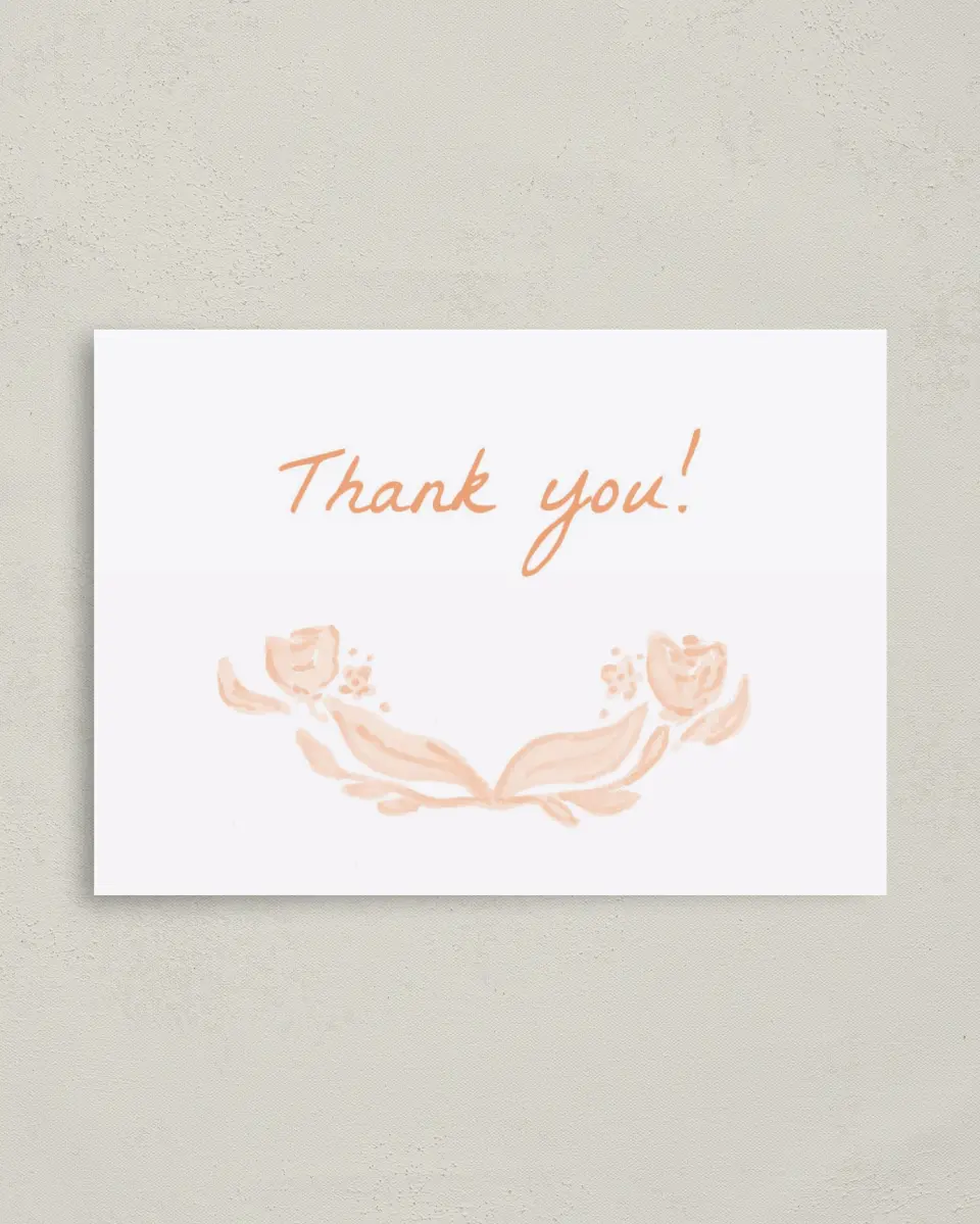 This is a 4" x 5.6" Thank You Postcard called Ever After Blooms printed in full color on Soft Touch Finish paper