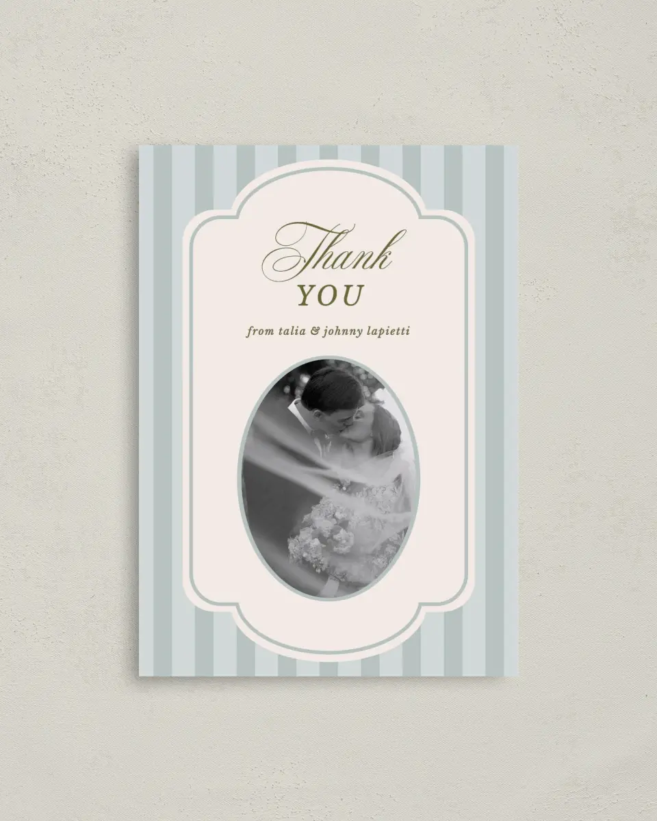 This is a 4" x 5.6" Thank You Postcard called Love You Forever printed in full color with Gold foil on Soft Touch Finish paper