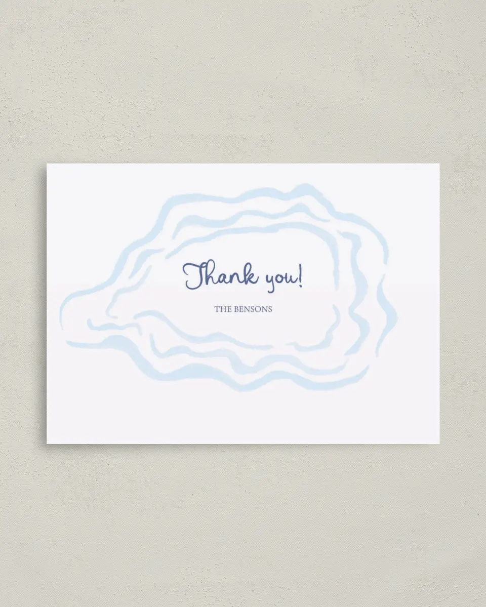This is a 4" x 5.6" Thank You Postcard called Love by the Sea printed in full color on Soft Touch Finish paper