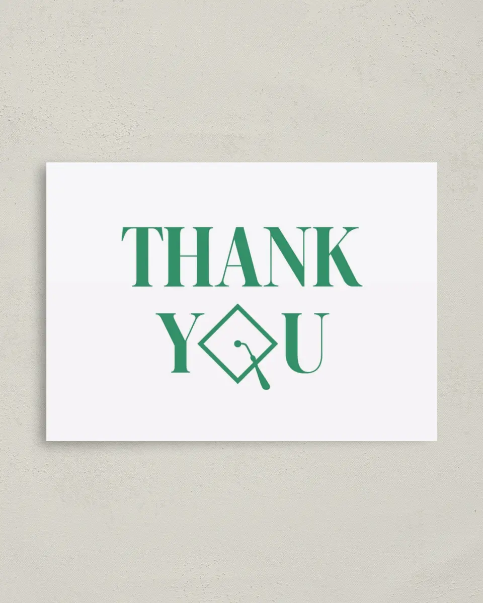 This is a 4" x 5.6" Graduation Thank You Postcard called Class Icon printed in full color on Soft Touch Finish paper