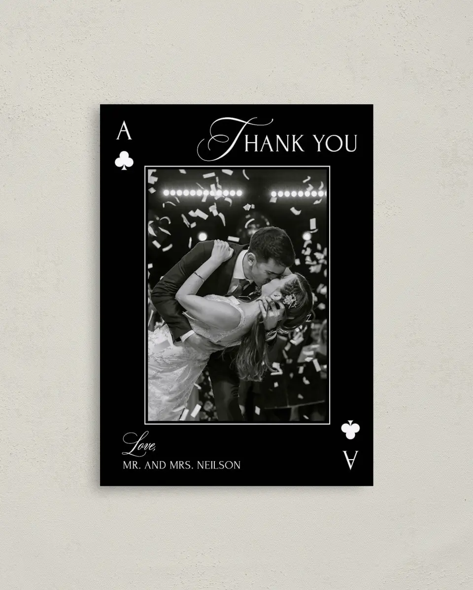This is a 4" x 5.6" Thank You Postcard called Elevated Vegas printed in full color on Soft Touch Finish paper