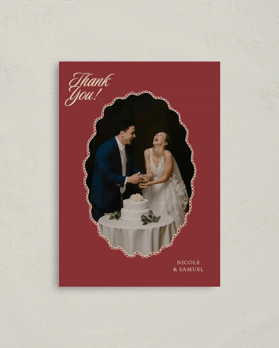 This is a 4" x 5.6" Thank You Postcard called Bloom & Crest printed in full color on Soft Touch Finish paper
