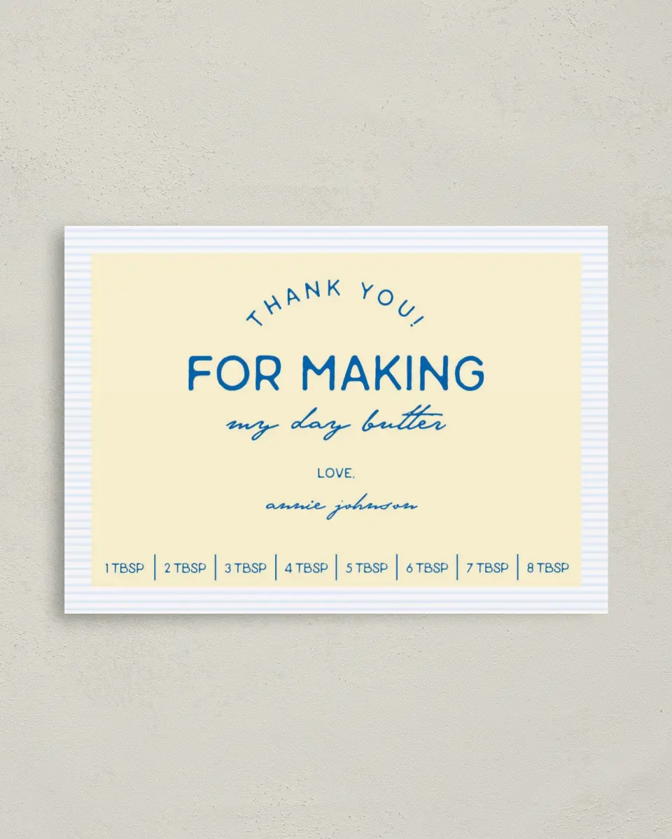 This is a 4" x 5.6" Graduation Thank You Postcard called Nothing Butter printed in full color with Gold foil on Soft Touch Finish paper