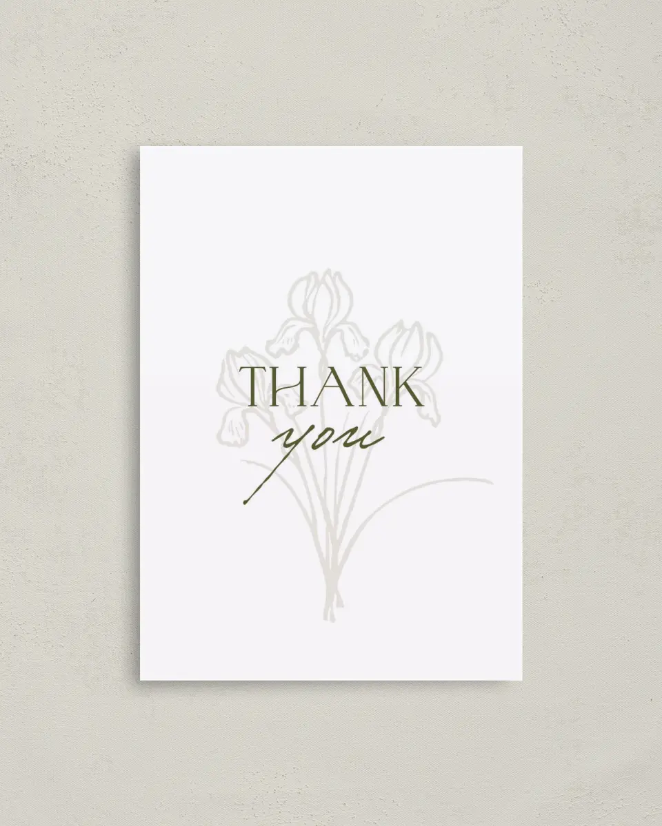 This is a 4" x 5.6" Thank You Postcard called The Georgia printed in full color on Soft Touch Finish paper