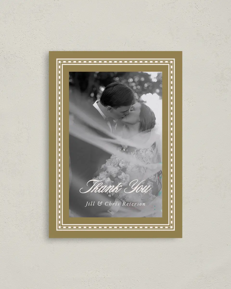 This is a 4" x 5.6" Thank You Postcard called The Jillian printed in full color on Soft Touch Finish paper