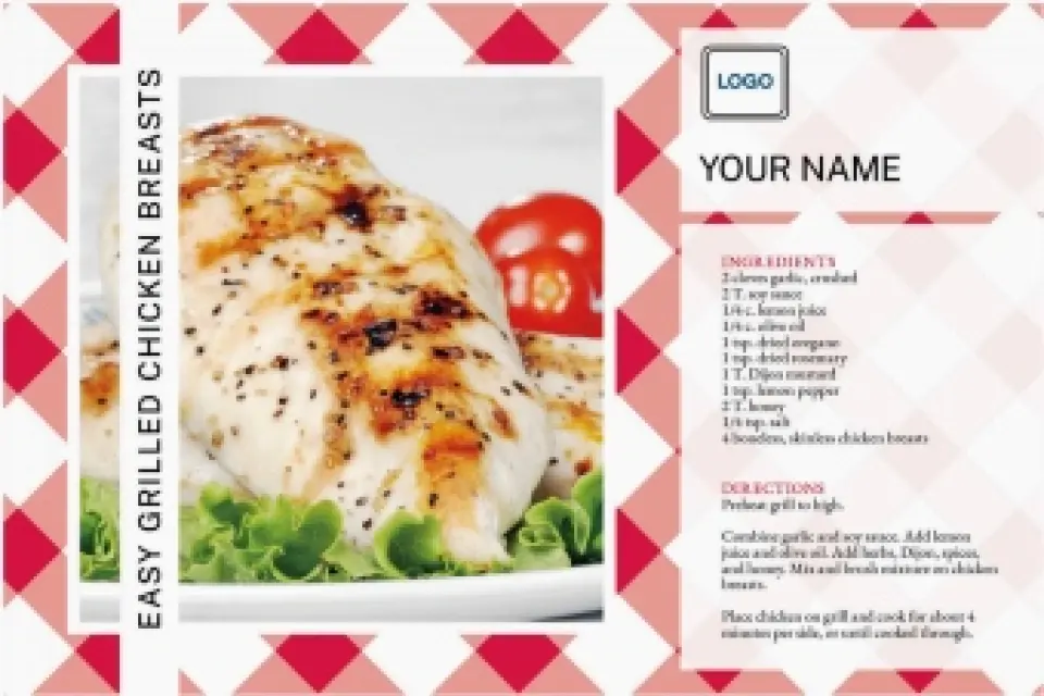This is a 6" x 9" Postcards with Magnetic Strip called Gingham Chicken printed in full color