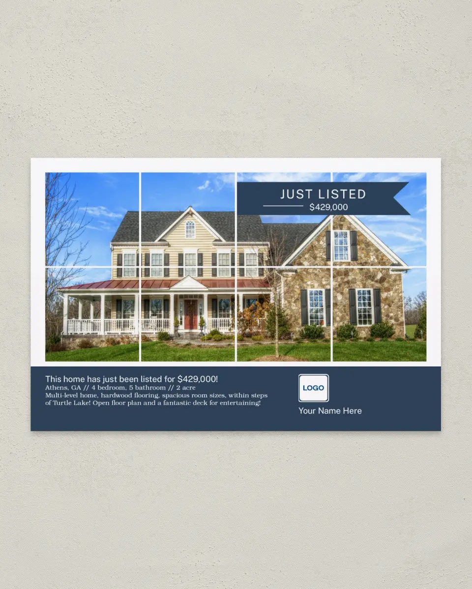 This is a 6" x 9" Postcard called Squared Listing printed in full color