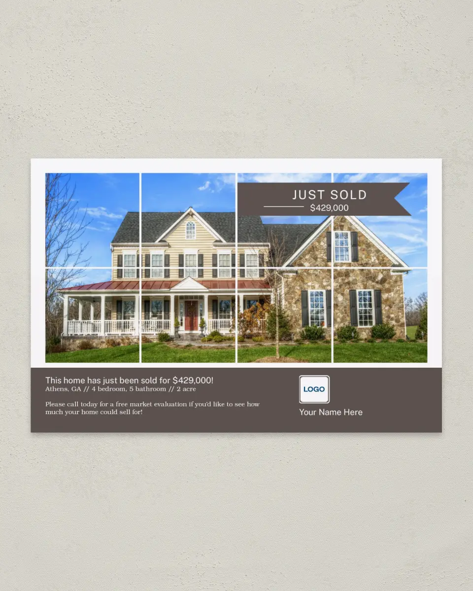 This is a 6" x 9" Postcard called Sold Squared printed in full color