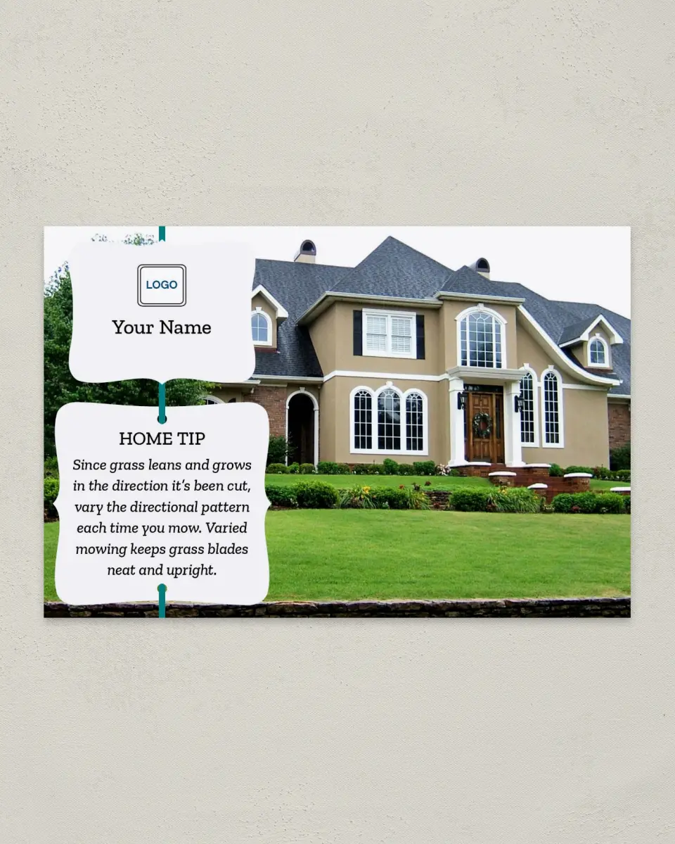 This is a 6" x 9" Postcard called Home Tip - Neat Grass printed in full color