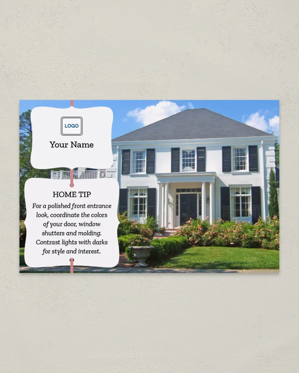 This is a 6" x 9" Postcard called Home Tip - Front Entrance printed in full color