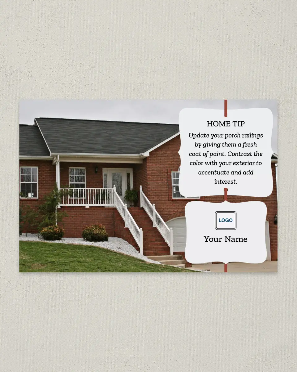 This is a 6" x 9" Postcard called Home Tip - Porch Railings printed in full color
