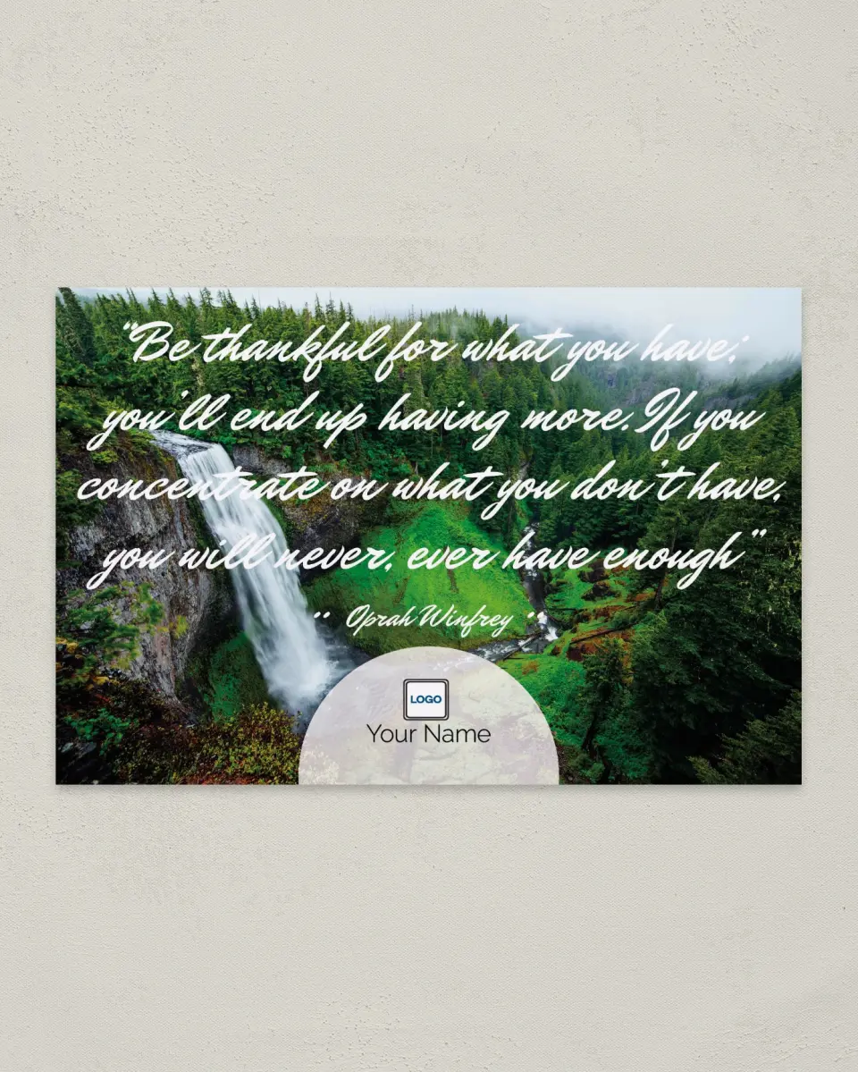 This is a 6" x 9" Postcard called Inspiration - Thankfully Enough printed in full color