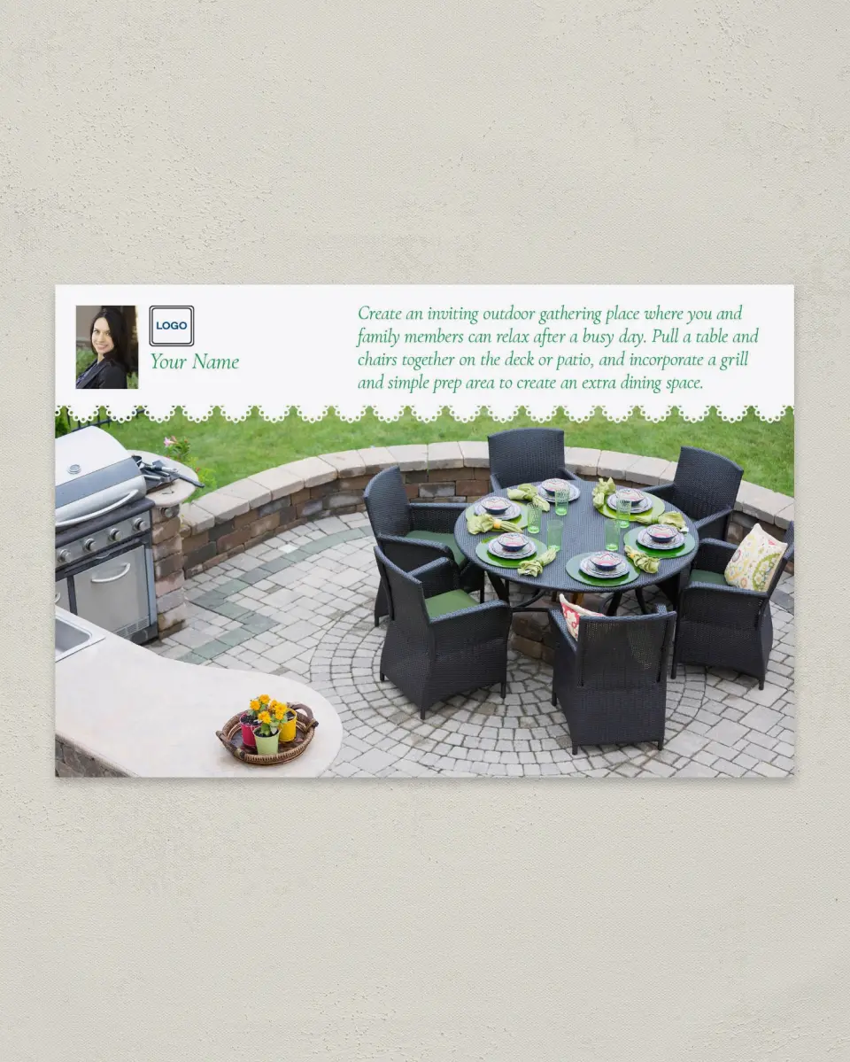 This is a 6" x 9" Postcard called Home Tip - Outdoor Gathering printed in full color