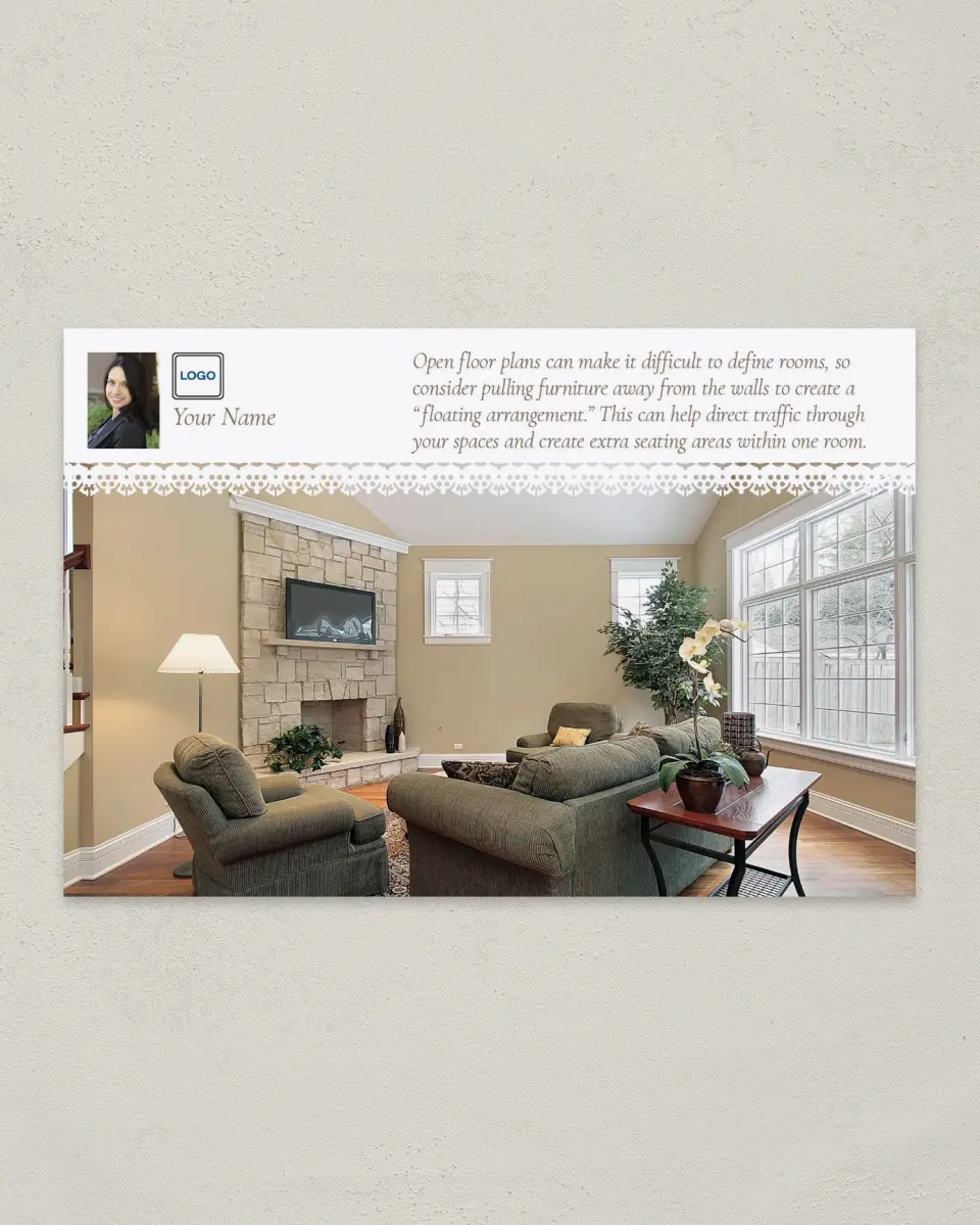 This is a 6" x 9" Postcard called Home Tip - Floating Arrangement printed in full color