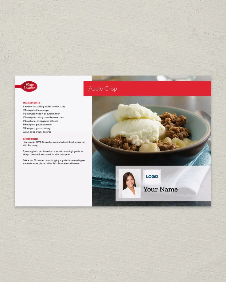 This is a 6" x 9" Postcard called Betty Crocker -  Apple Crisp printed in full color