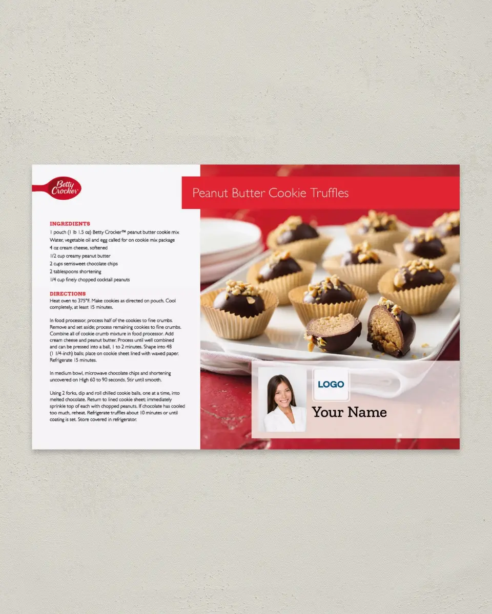 This is a 6" x 9" Postcard called Betty Crocker -  Peanut Butter Cookie Truffles printed in full color