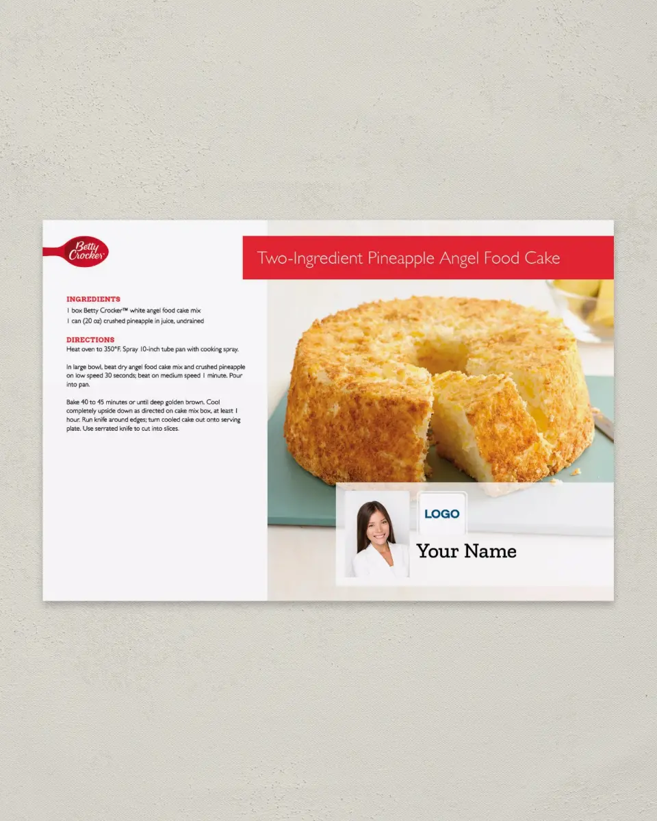 This is a 6" x 9" Postcard called Betty Crocker -  Angel Food Cake printed in full color