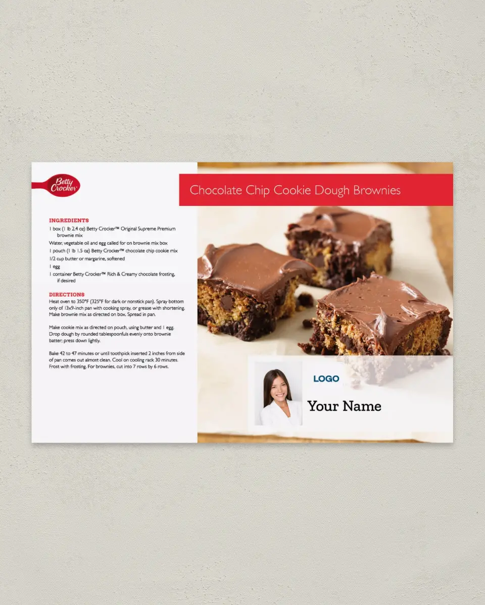 This is a 6" x 9" Postcard called Betty Crocker -  Cookie Dough Brownies printed in full color