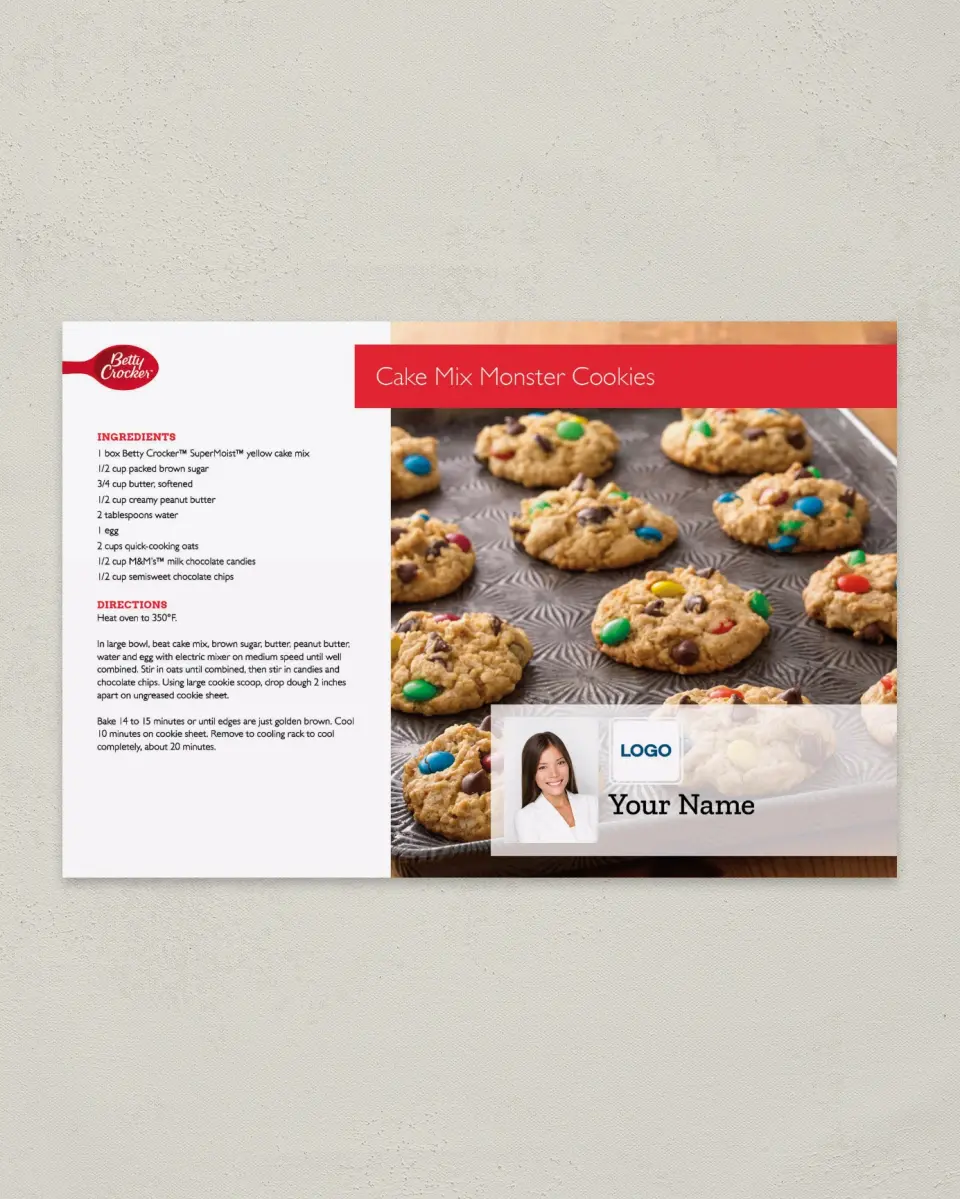 This is a 6" x 9" Postcard called Betty Crocker -  Cake Mix Monster Cookies printed in full color