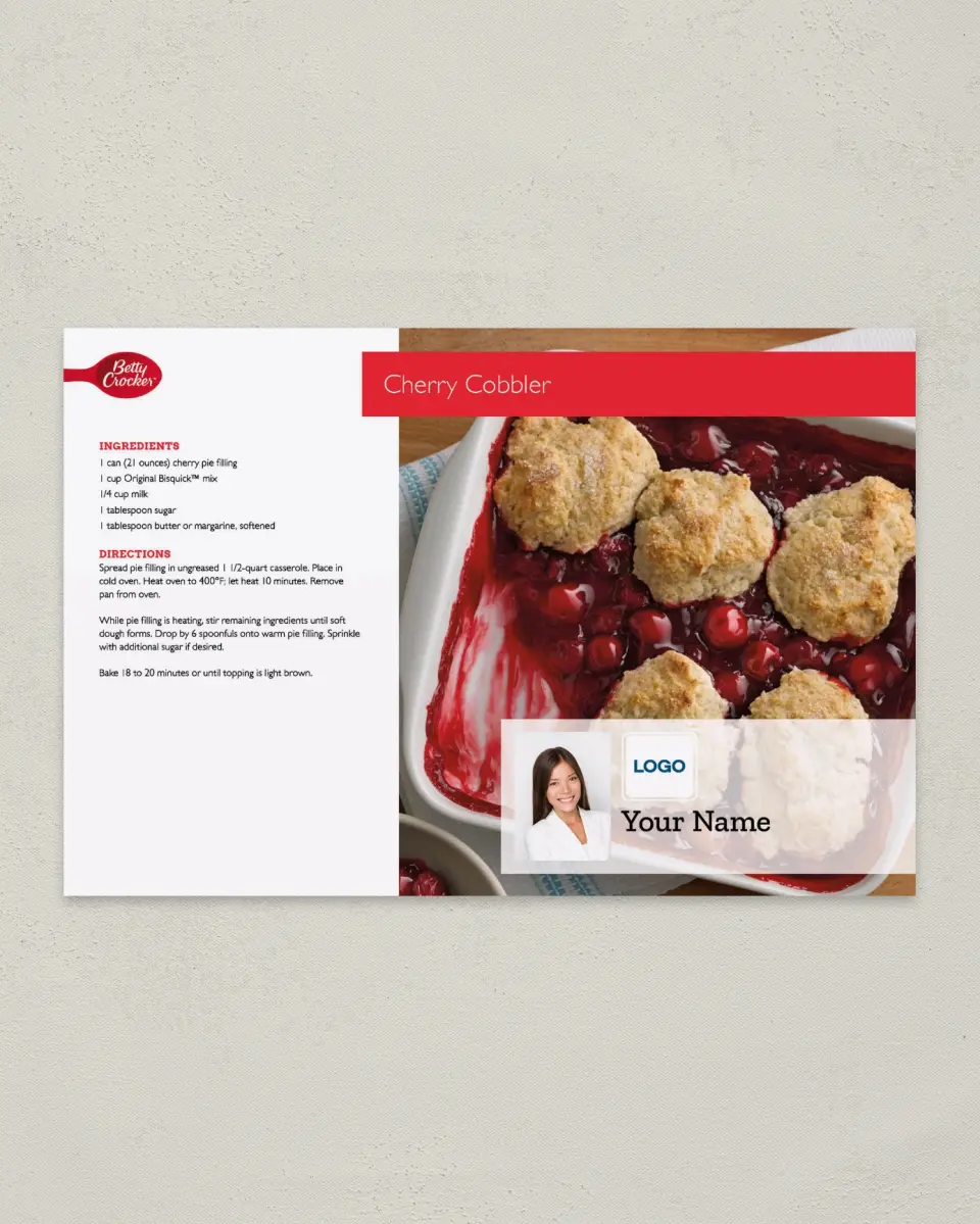 This is a 6" x 9" Postcard called Betty Crocker -  Cherry Cobbler printed in full color