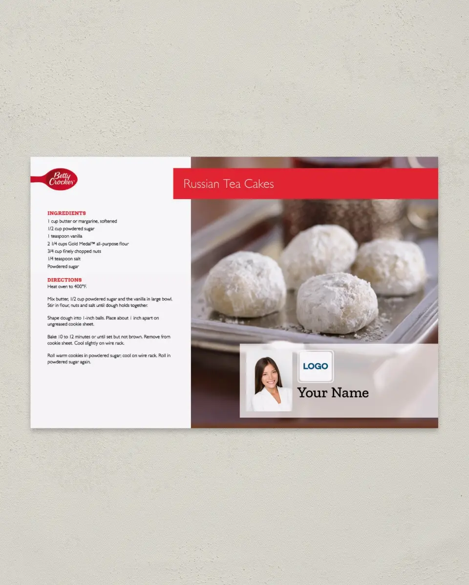 This is a 6" x 9" Postcard called Betty Crocker -  Russian Tea Cakes printed in full color