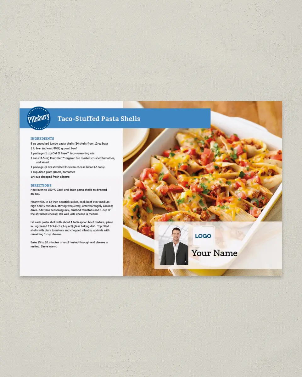 This is a 6" x 9" Postcard called Pillsbury Pasta Shells printed in full color