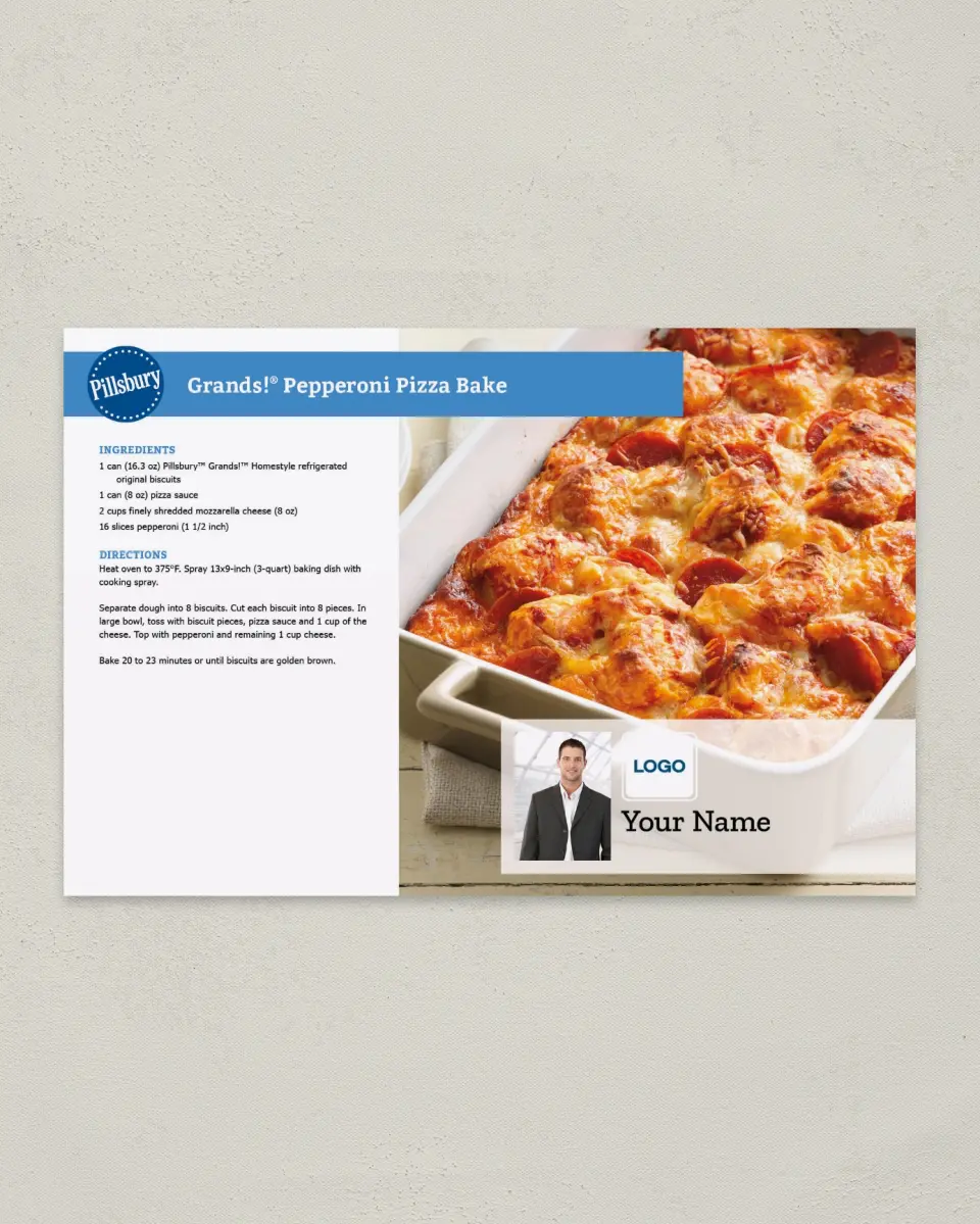 This is a 6" x 9" Postcard called Pillsbury -  Pizza Bake printed in full color