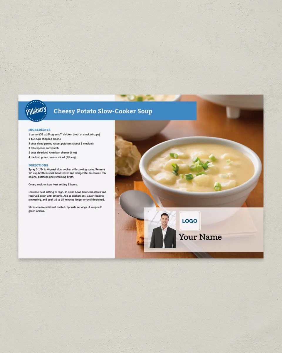This is a 6" x 9" Postcard called Pillsbury -  Cheesy Potato Soup printed in full color