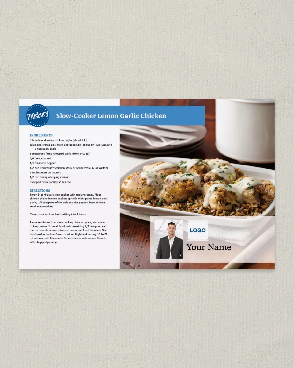 This is a 6" x 9" Postcard called Pillsbury -  Lemon Garlic Chicken printed in full color
