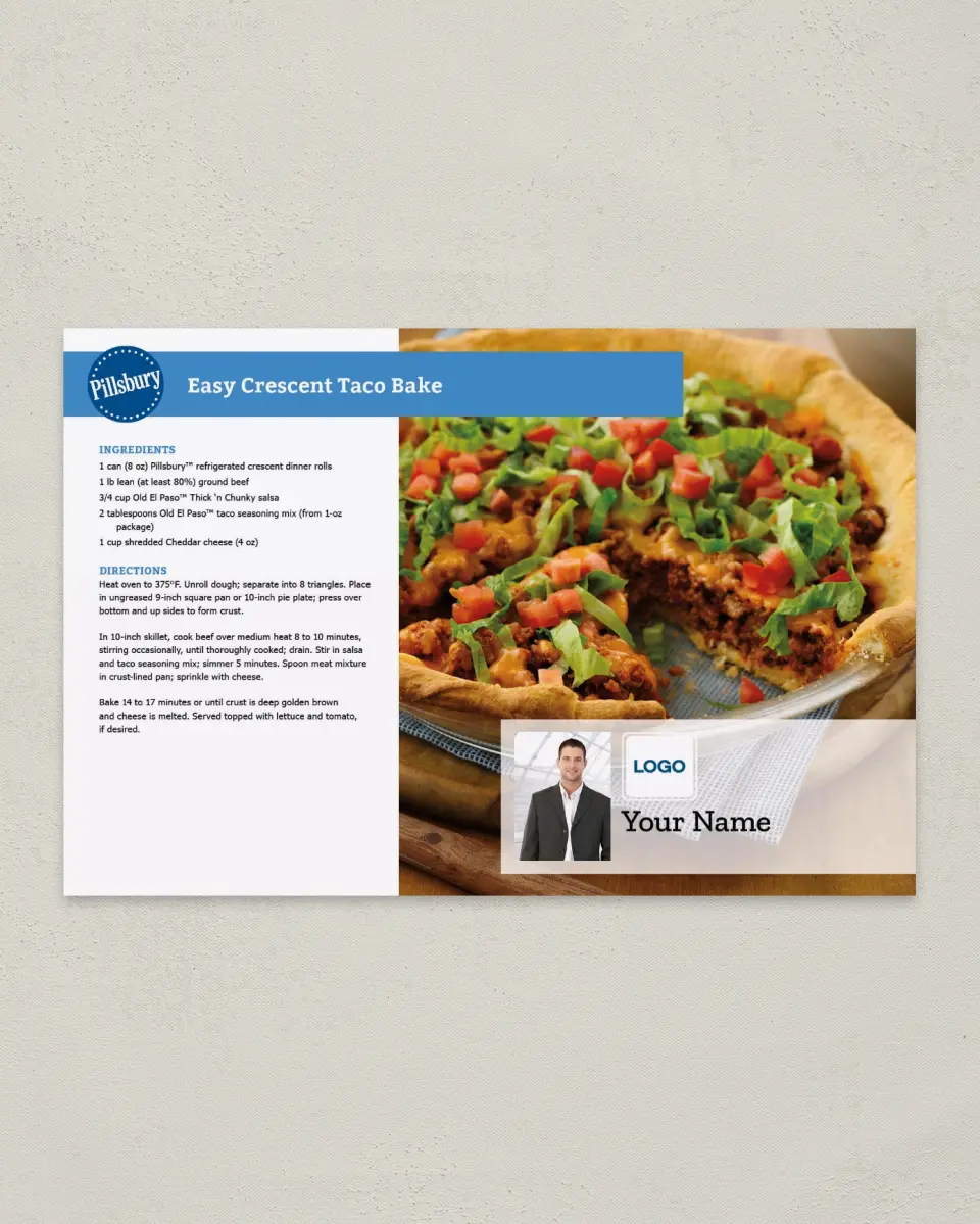 This is a 6" x 9" Postcard called Pillsbury -  Taco Bake printed in full color