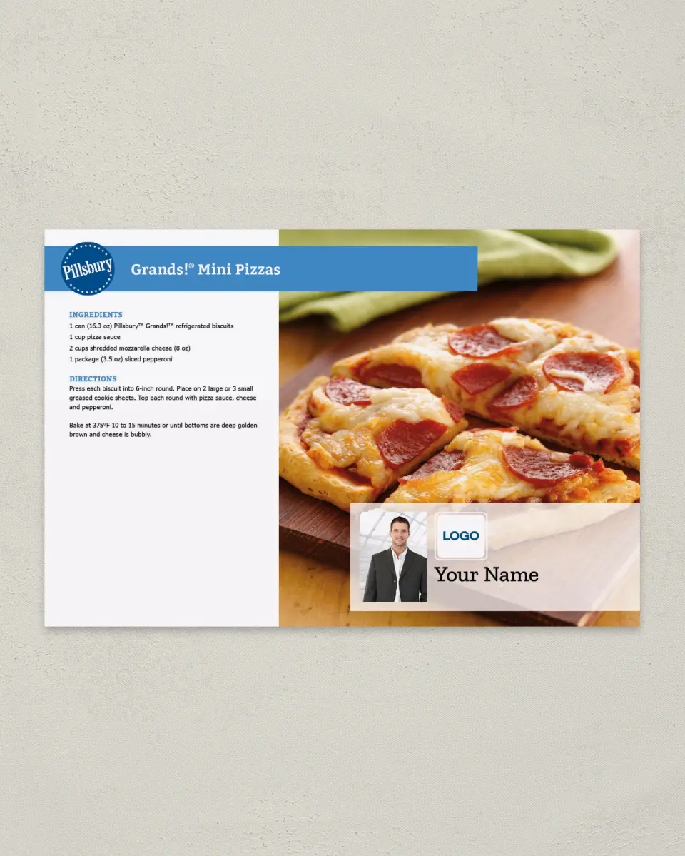 This is a 6" x 9" Postcard called Pillsbury -  Mini Pizzas printed in full color