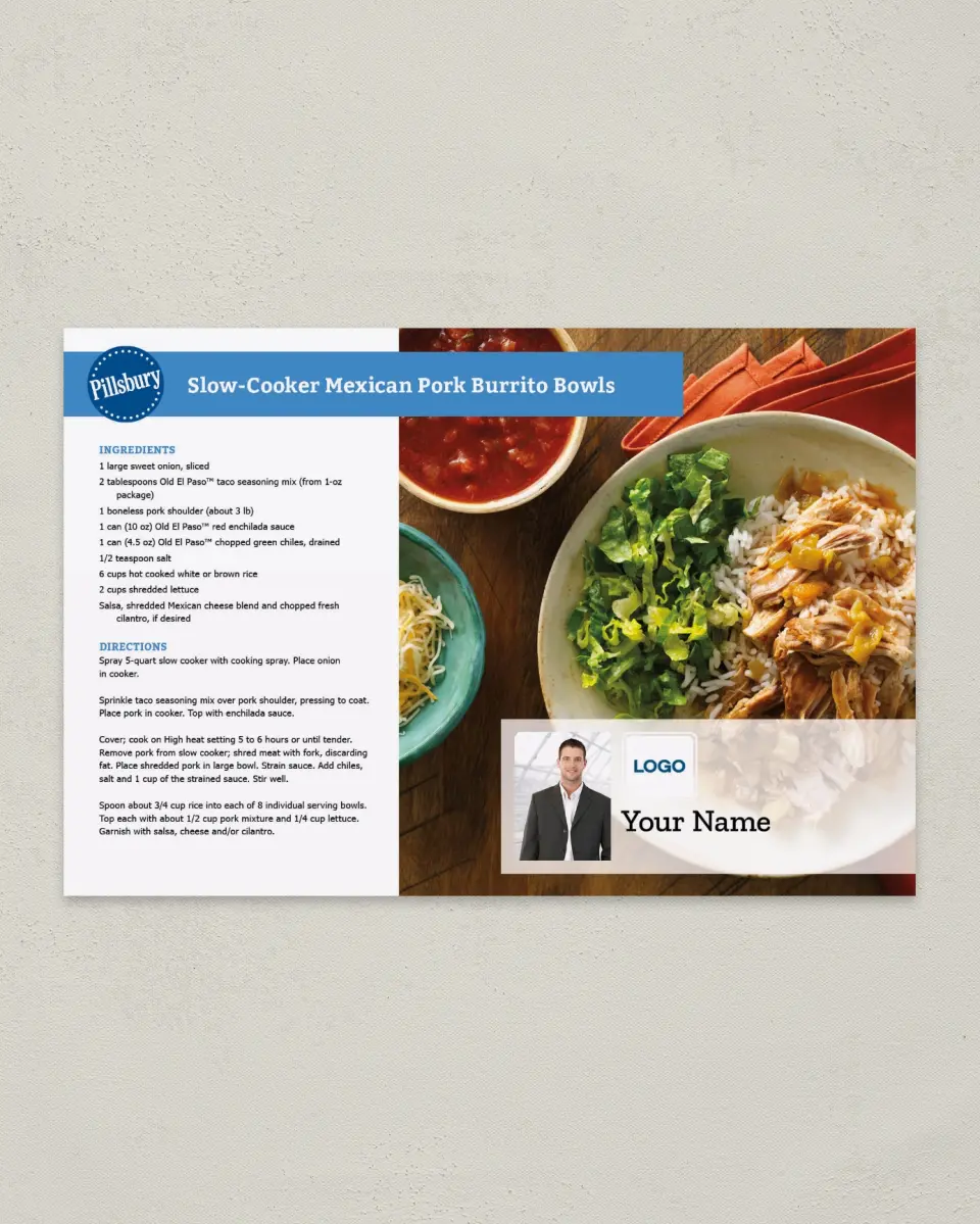 This is a 6" x 9" Postcard called Pillsbury -  Burrito Bowls printed in full color