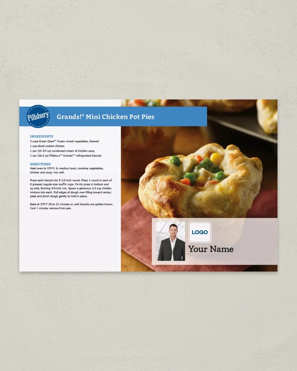 This is a 6" x 9" Postcard called Pillsbury -  Mini Pot Pies printed in full color