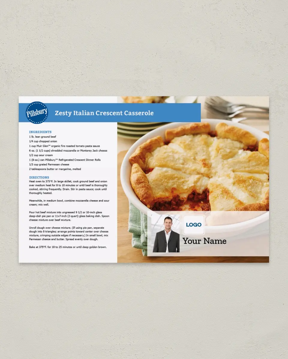 This is a 6" x 9" Postcard called Pillsbury -  Zesty Casserole printed in full color
