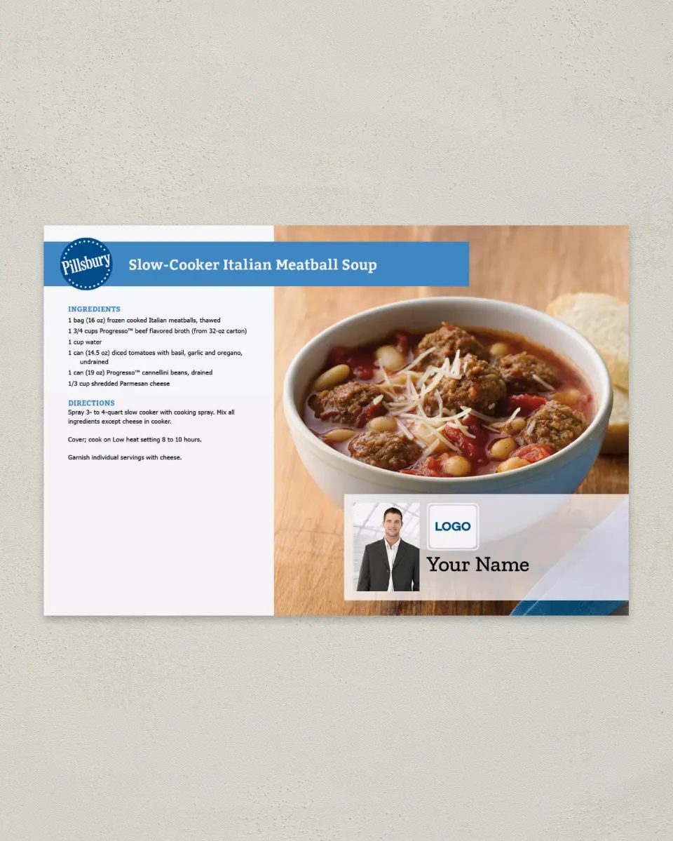 This is a 6" x 9" Postcard called Pillsbury -  Italian Meatball Soup printed in full color