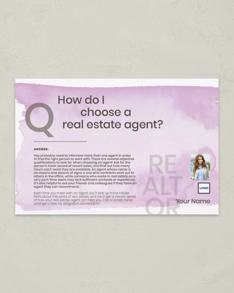 This is a 6" x 9" Postcard called Choosing an Agent printed in full color