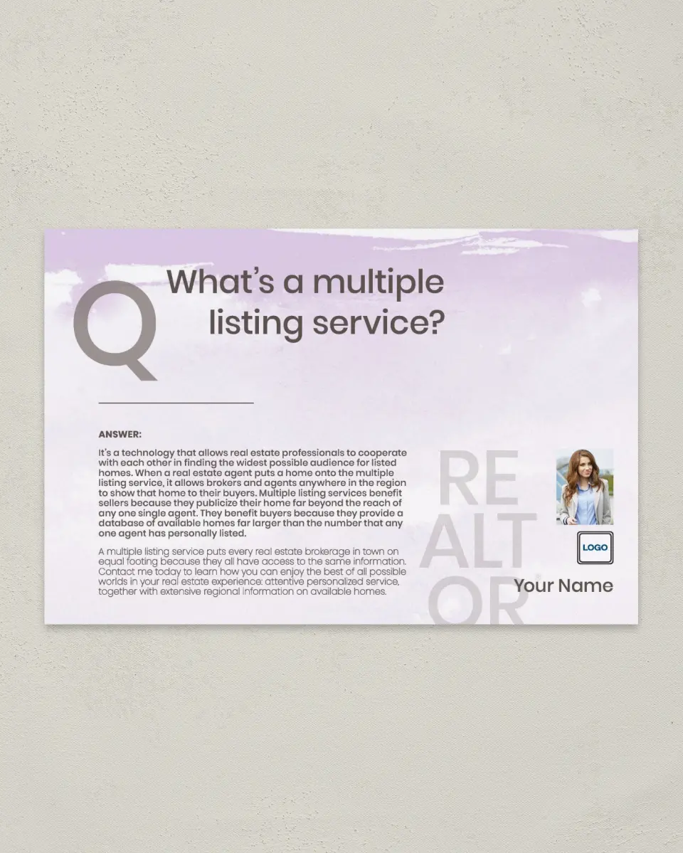 This is a 6" x 9" Postcard called Multiple Listing Service printed in full color