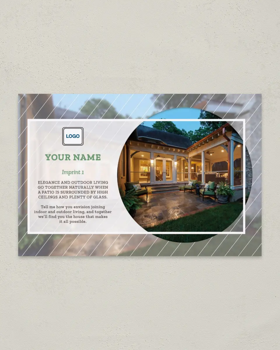 This is a 6" x 9" Postcard called Dream Spaces - Outdoor Living printed in full color