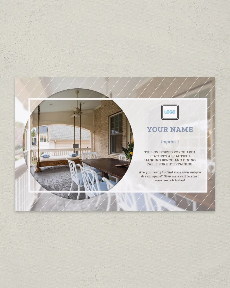 This is a 6" x 9" Postcard called Dream Spaces - Porch Envy printed in full color