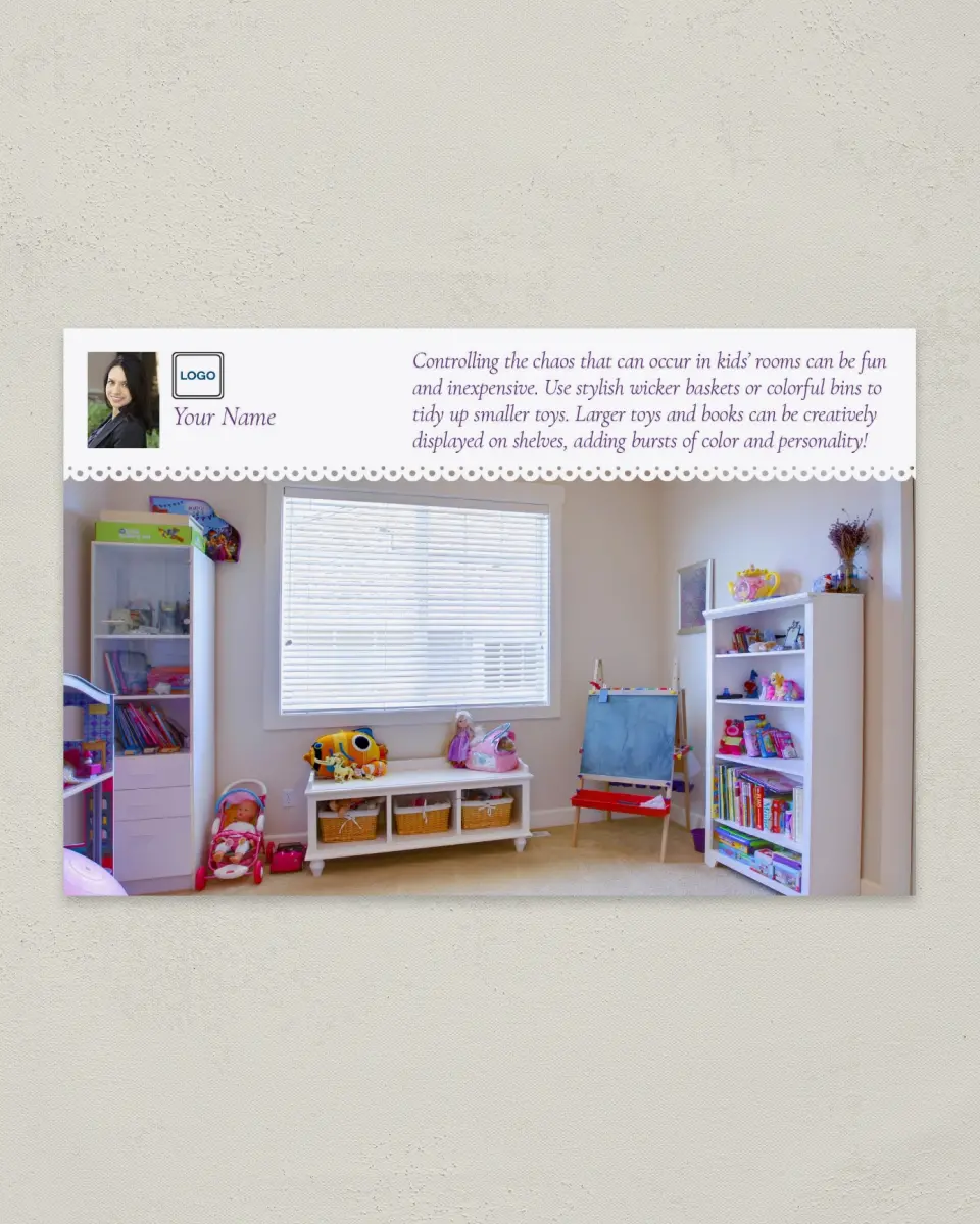 This is a 6" x 9" Postcard called Organizing Helps printed in full color