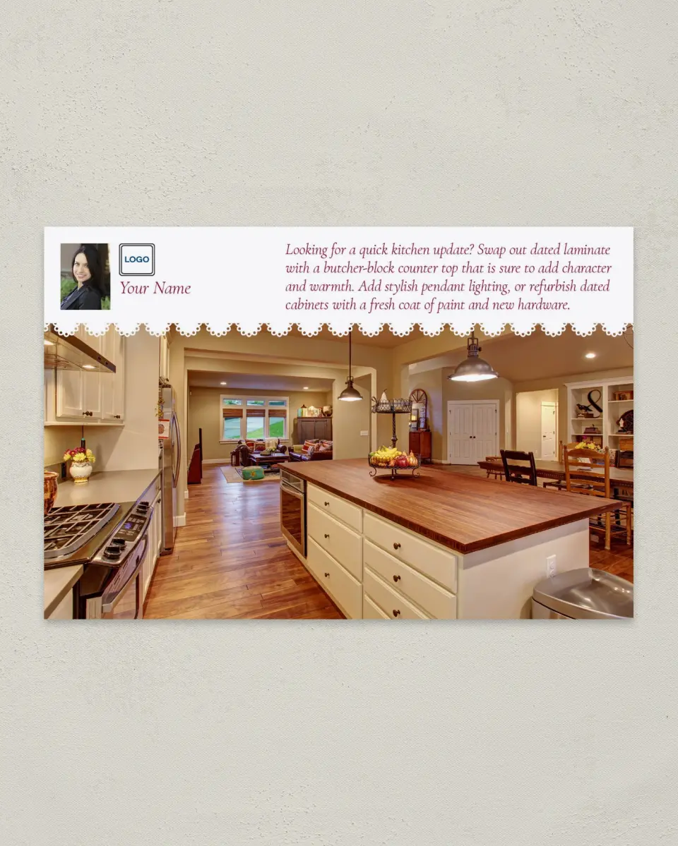 This is a 6" x 9" Postcard called Kitchen Updated printed in full color