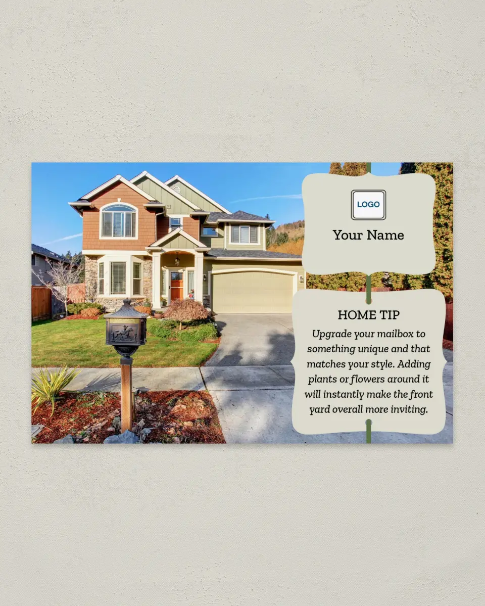 This is a 6" x 9" Postcard called Home Tip - Mailbox Focus printed in full color