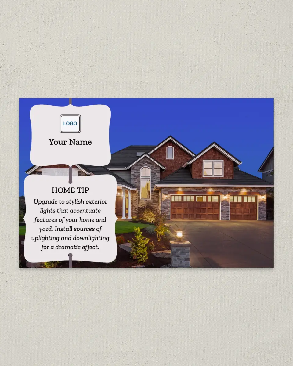 This is a 6" x 9" Postcard called Home Tip - Stylish Exterior printed in full color
