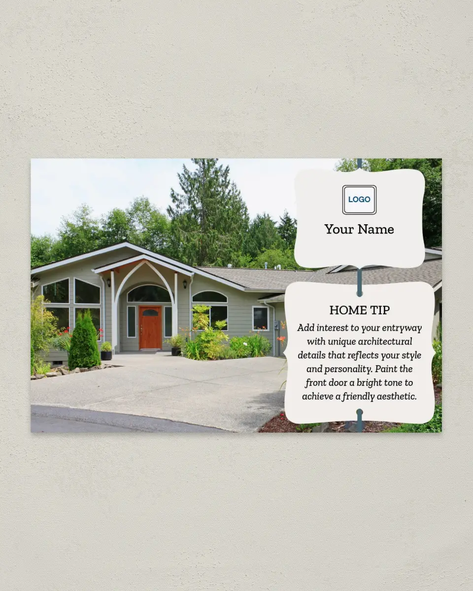 This is a 6" x 9" Postcard called Home Tip - Entryway Interest printed in full color