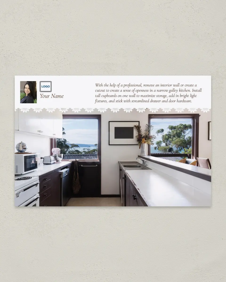 This is a 6" x 9" Postcard called Open Kitchen printed in full color