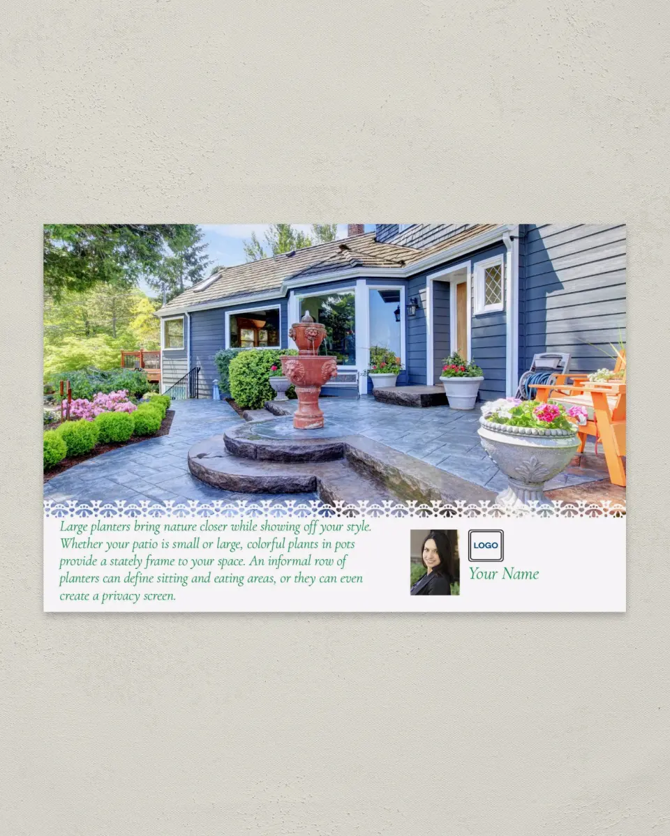 This is a 6" x 9" Postcard called Colorful Planters printed in full color