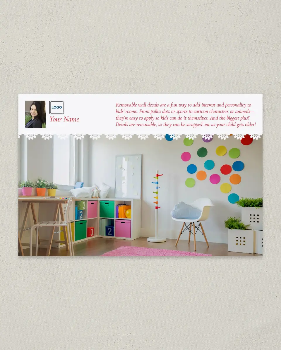 This is a 6" x 9" Postcard called Wall Decals printed in full color