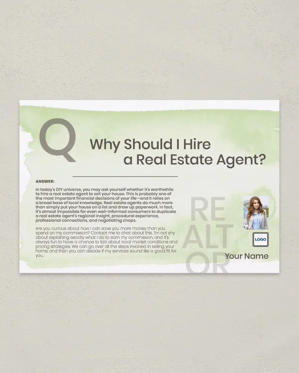 This is a 6" x 9" Postcard called Agent Needed printed in full color
