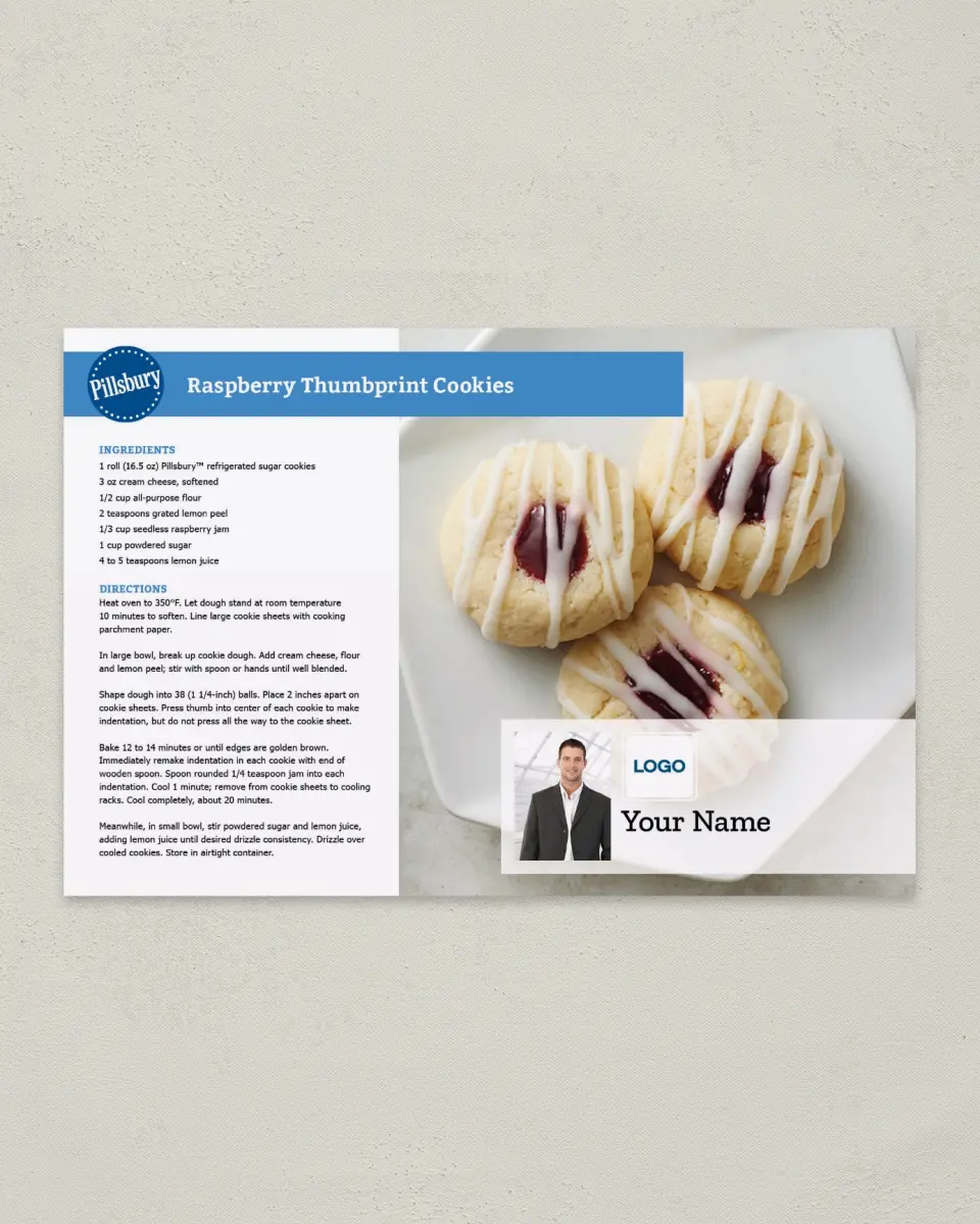This is a 6" x 9" Postcard called Raspberry Thumbprint Cookies printed in full color