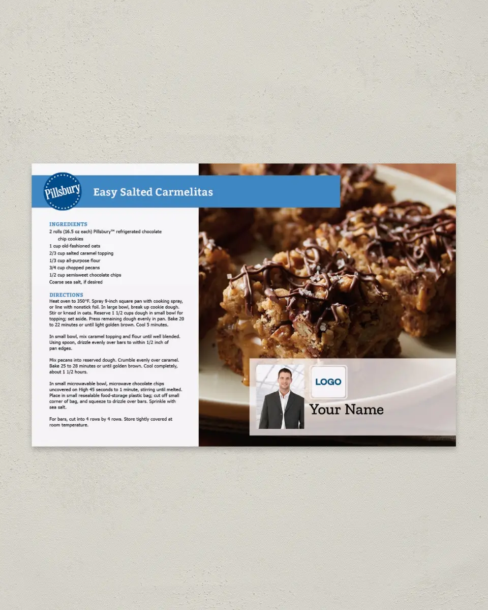 This is a 6" x 9" Postcard called Easy Salted Carmelitas printed in full color